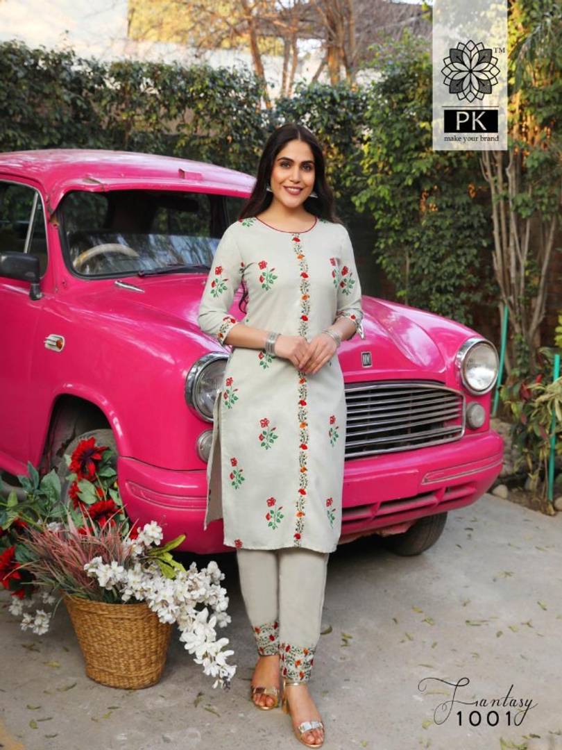 Stylish Cotton Straight Embroidered Kurta with Pant Set