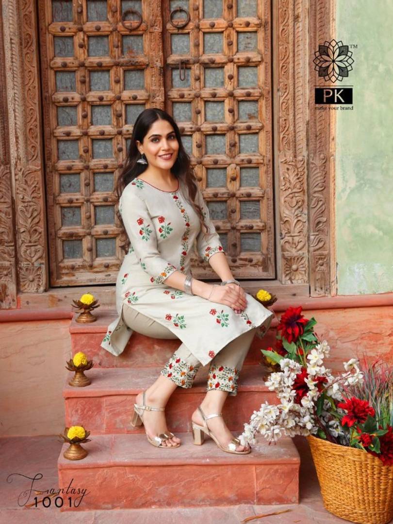 Stylish Cotton Straight Embroidered Kurta with Pant Set