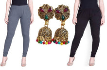 Load image into Gallery viewer, Combo of 2 Cotton Lycra Churidar Legging with Earring