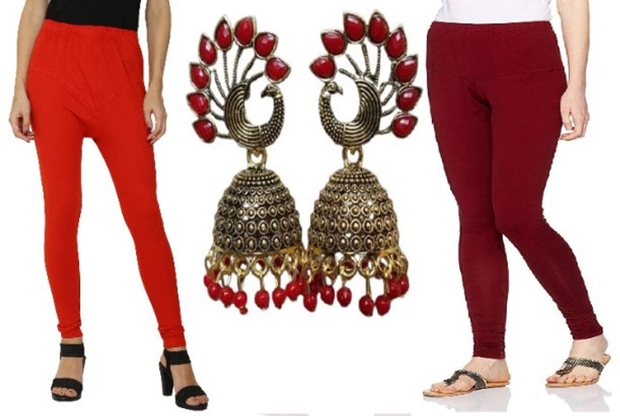Combo Pack of 2 Cotton Lycra Churidar Legging with Earring