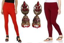 Load image into Gallery viewer, Combo Pack of 2 Cotton Lycra Churidar Legging with Earring
