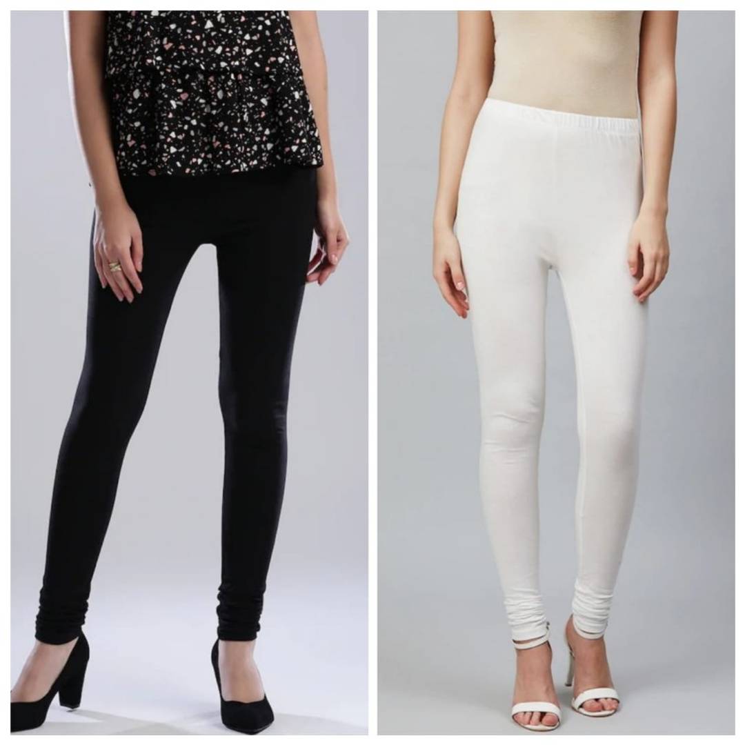 MODERN COTTON LYCRA WOMENS LEGGING 1 BLACK , 1 WHITE