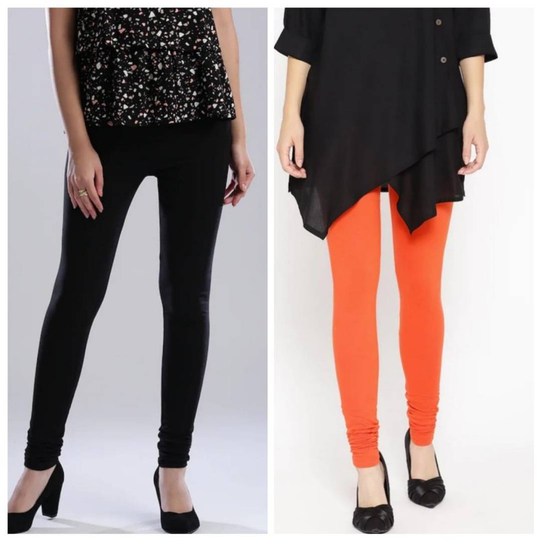 MODERN COTTON LYCRA WOMENS LEGGING 1 BLACK , 1 ORANGE