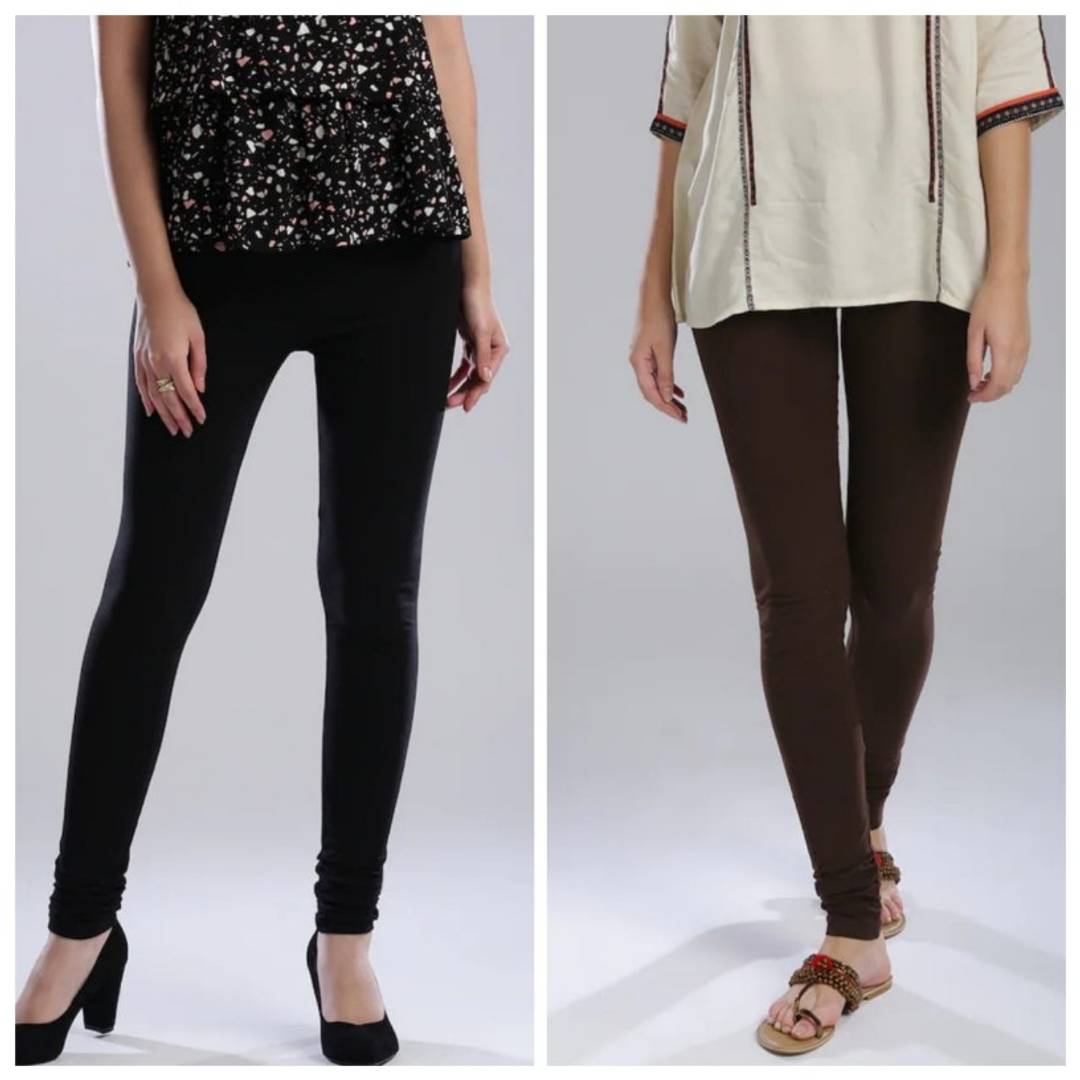 MODERN COTTON LYCRA WOMENS LEGGING 1 BLACK , 1 BROWN