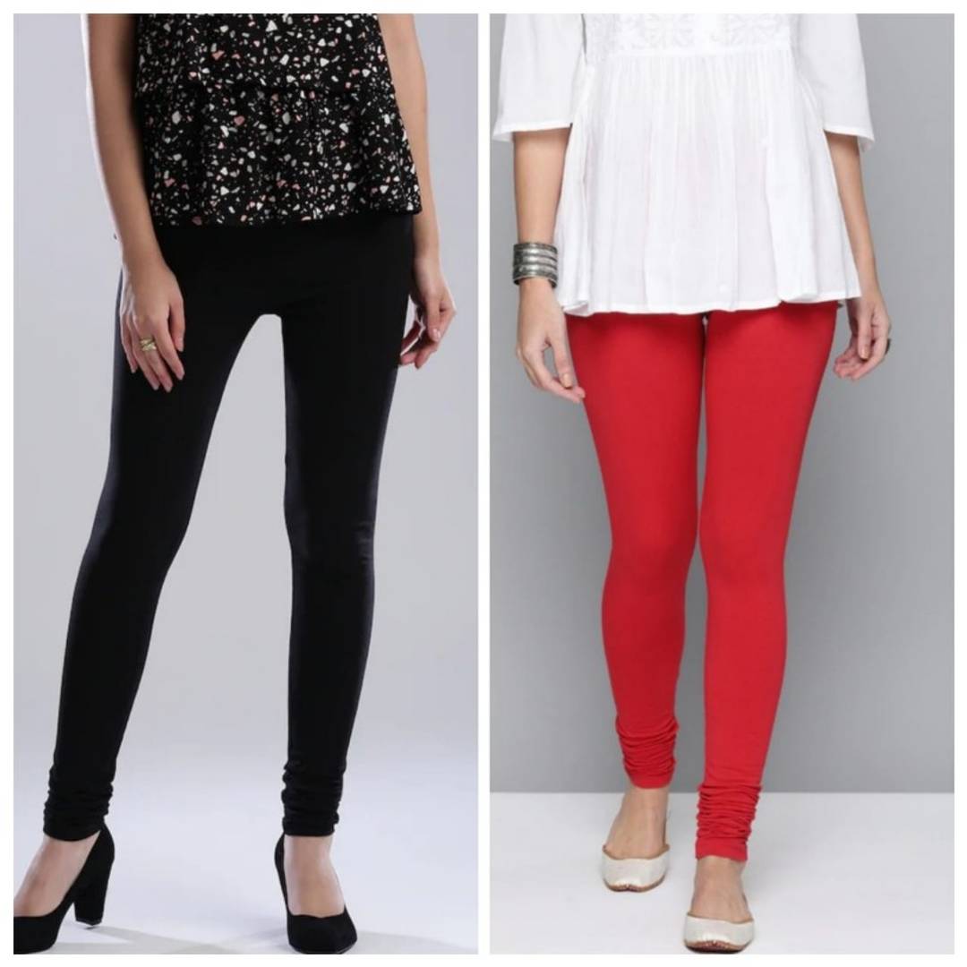 MODERN COTTON LYCRA WOMENS LEGGING 1 BLACK , 1 RED
