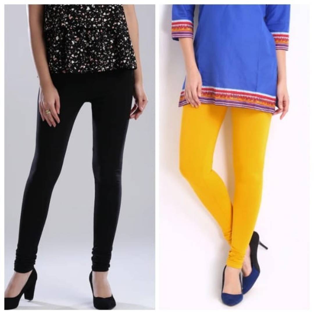 MODERN COTTON LYCRA WOMENS LEGGING 1 BLACK , 1 YELLOW