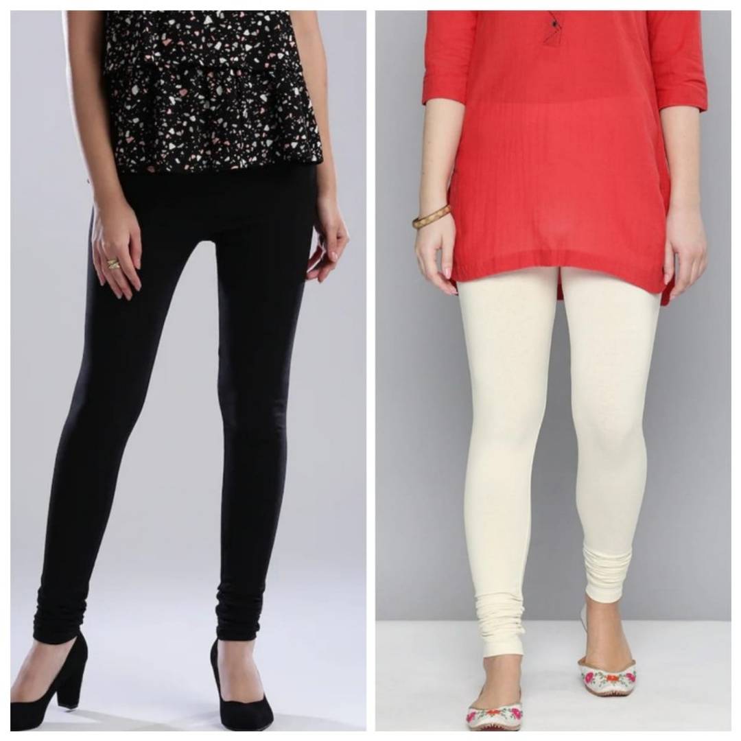 MODERN COTTON LYCRA WOMENS LEGGING 1 BLACK , 1 OFF WHITE