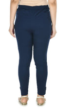 Load image into Gallery viewer, Stylish Cotton Navy Blue Solid Slim Fit Elasticated Waist Ethnic Pant For Women