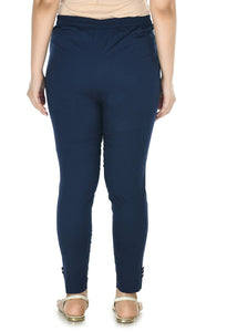 Stylish Cotton Navy Blue Solid Slim Fit Elasticated Waist Ethnic Pant For Women