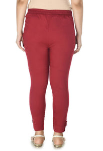 Stylish Cotton Maroon Solid Slim Fit Elasticated Waist Ethnic Pant For Women
