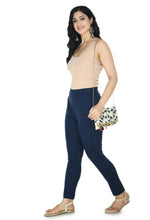 Load image into Gallery viewer, Stylish Cotton Navy Blue Solid Slim Fit Elasticated Waist Ethnic Pant For Women