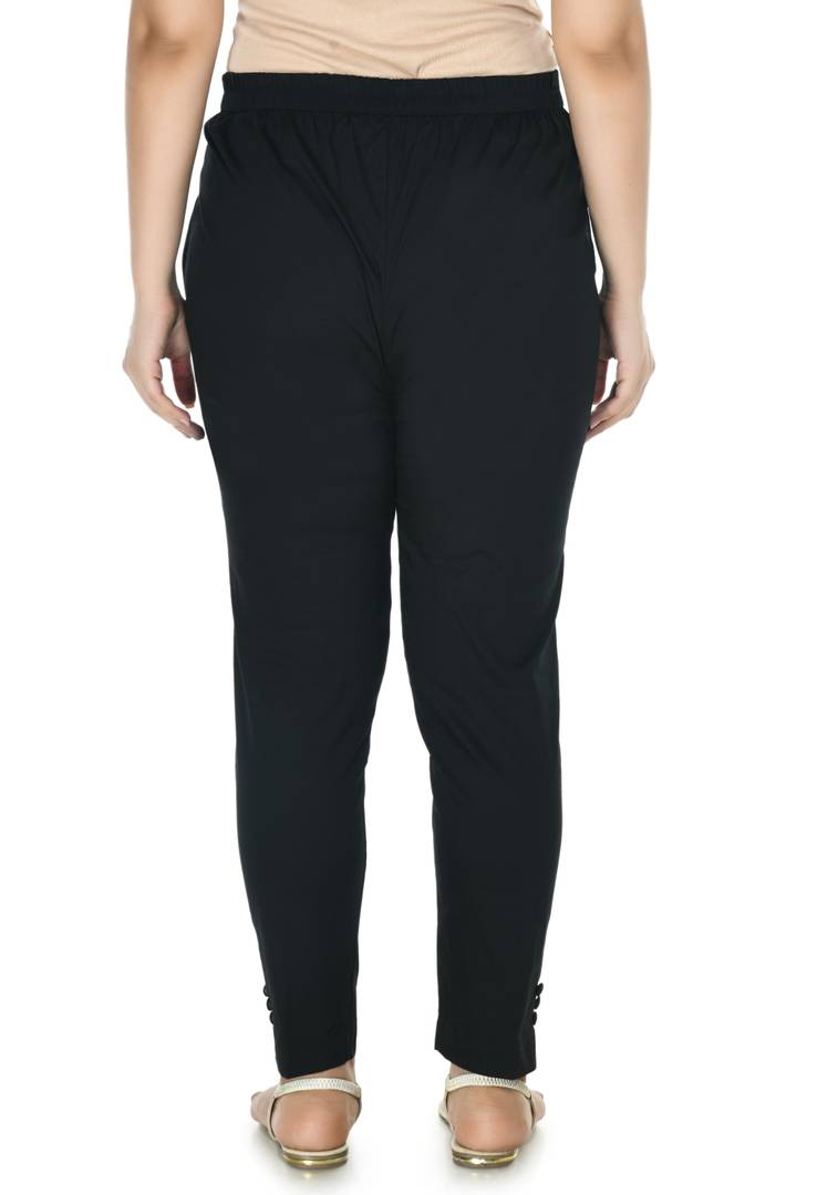 Stylish Cotton Black  Solid Slim Fit Elasticated Waist Ethnic Pant For Women