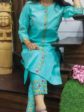 Load image into Gallery viewer, Fashion Sky Blue Printed and Embroidered Cotton Kurta With Pant