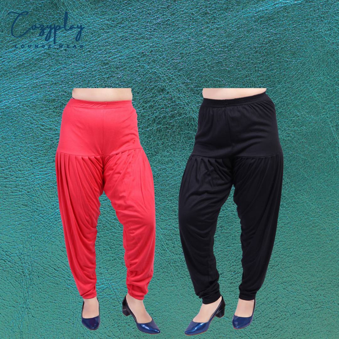 Elegant Cotton Lycra Black & Gajri Solid Patiala Salwar ( Pack Of 2 )