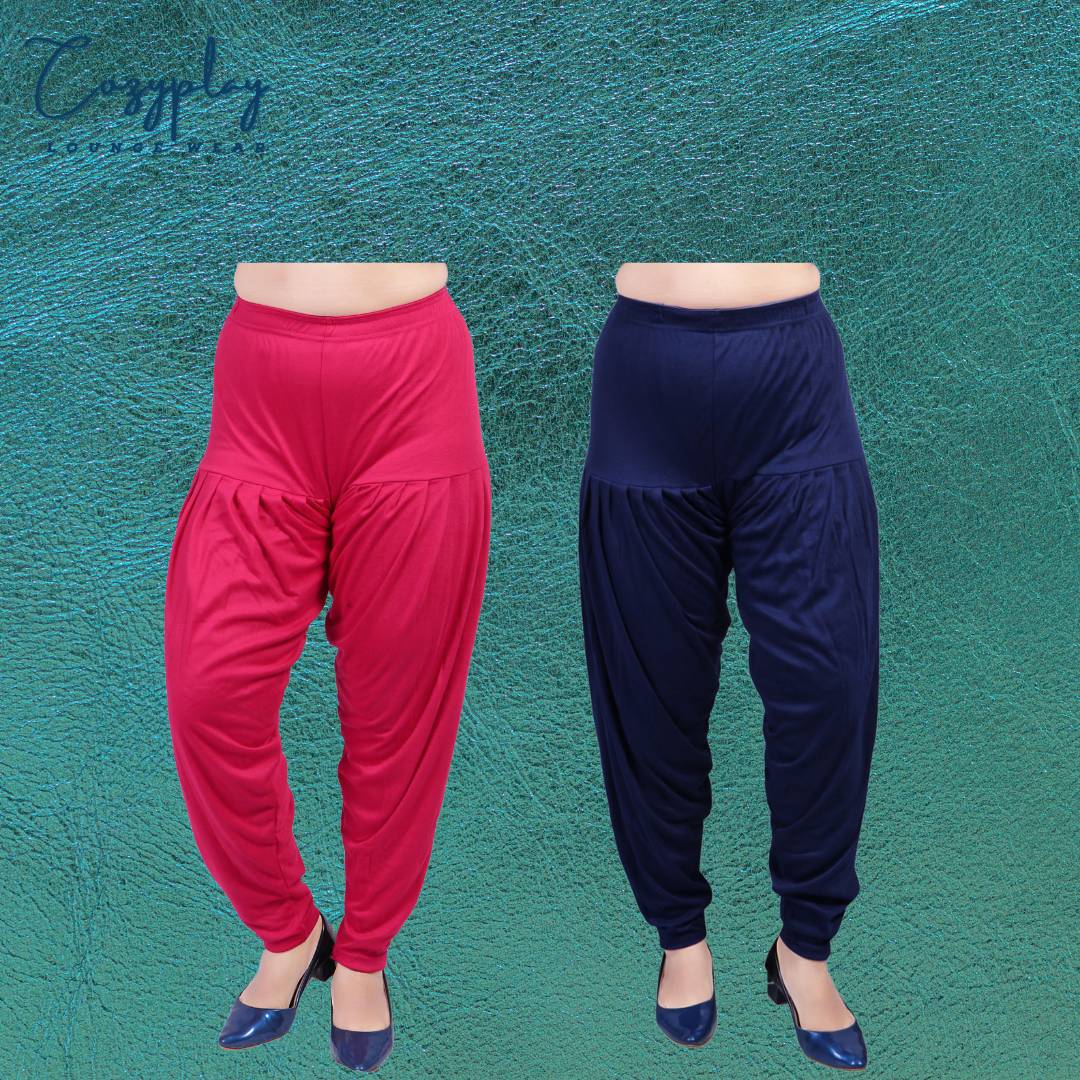 Elegant Cotton Lycra Rani & Navy Blue Solid Patiala Salwar ( Pack Of 2 )