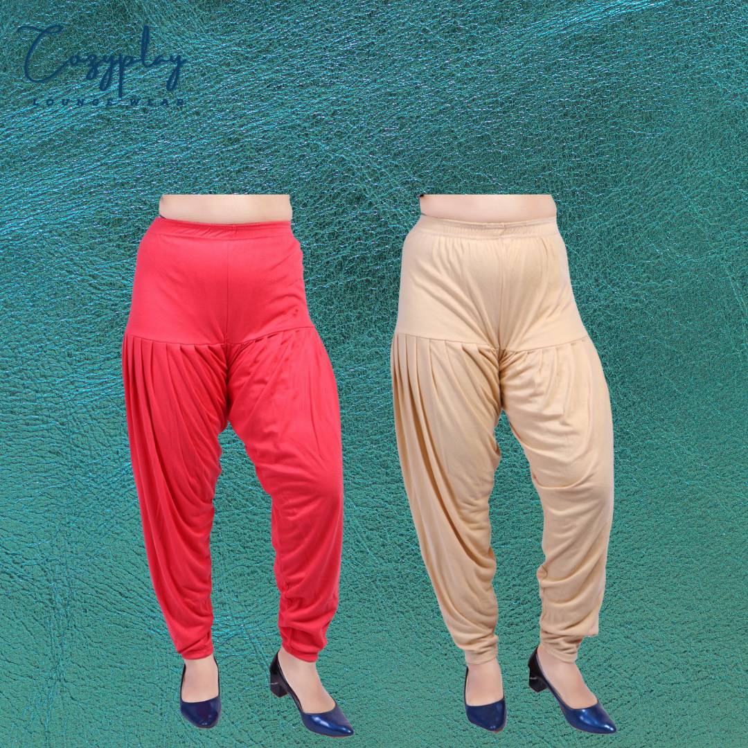 Elegant Cotton Lycra Beige & Gajri Solid Patiala Salwar ( Pack Of 2 )