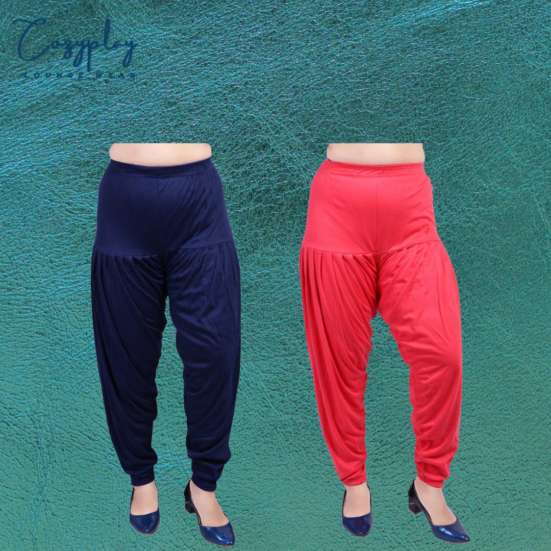 Elegant Cotton Lycra Navy Blue & Gajri Solid Patiala Salwar ( Pack Of 2 )