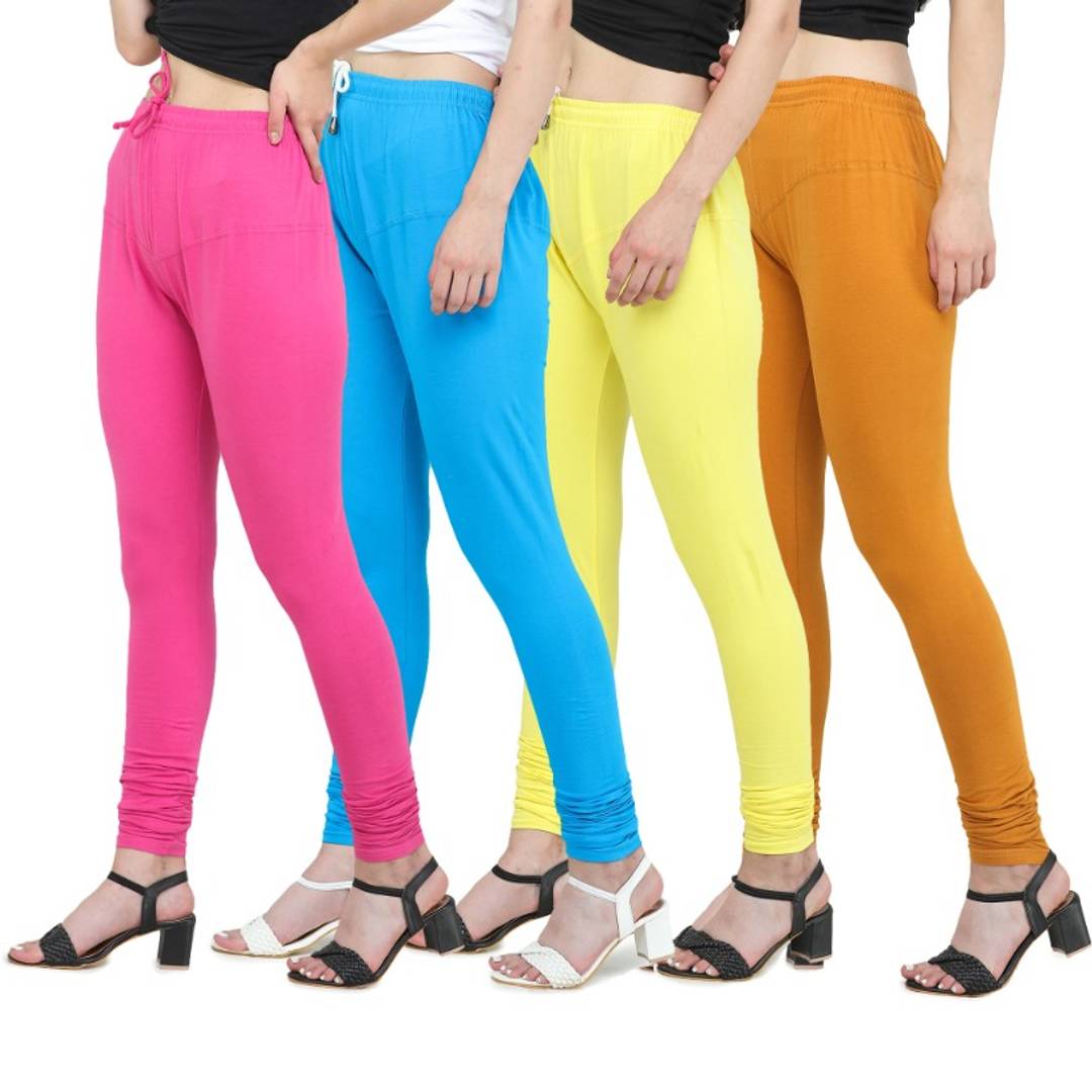 Trendy Cotton Blend Churidar Legging With Drawstring Waistband Combo of 4