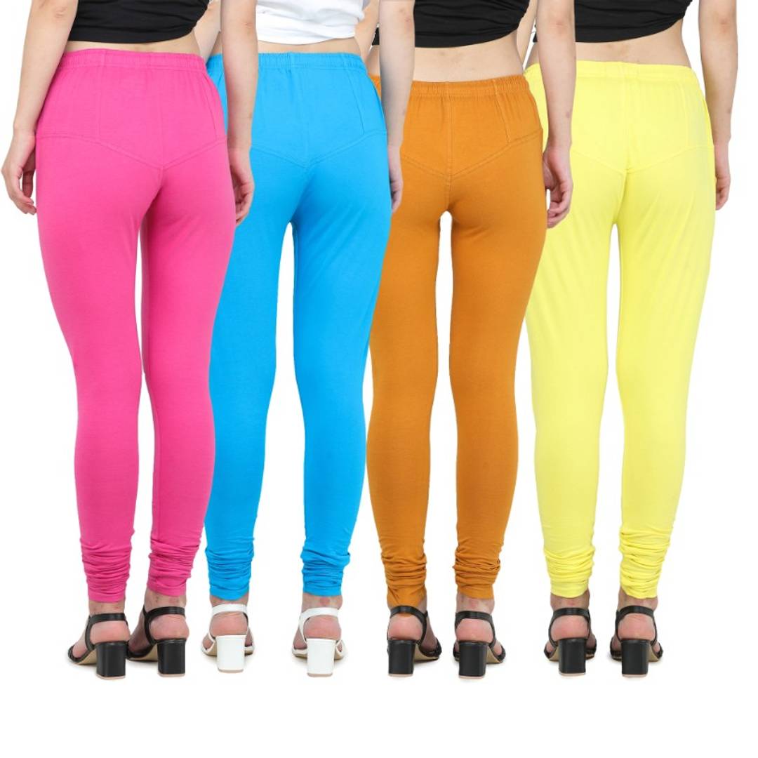 Trendy Cotton Blend Churidar Legging With Drawstring Waistband Combo of 4