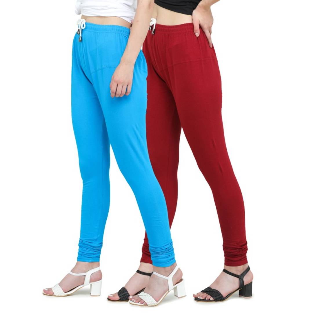 Trendy Cotton Blend Churidar Legging With Drawstring Waistband Combo of 2