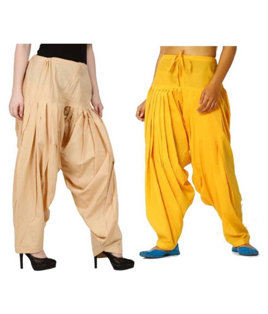 Women's Cotton Plain Semi Patiala Salwar combo of 2(Size: Free Size)
