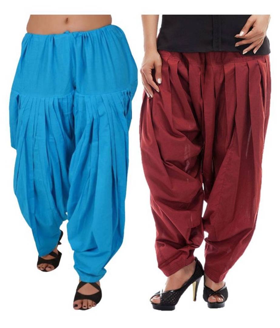 Women's Cotton Plain Semi Patiala Salwar combo of 2(Size: Free Size)