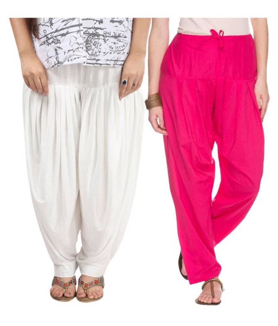 Women's Cotton Plain Semi Patiala Salwar combo of 2(Size: Free Size)