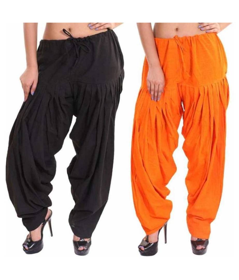 Women's Cotton Plain Semi Patiala Salwar combo of 2(Size: Free Size)