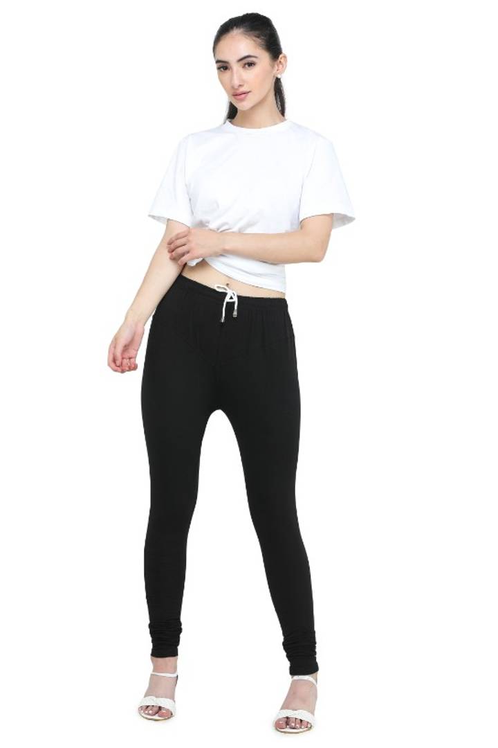 Trendy Cotton Blend Churidar Legging With Drawstring Waistband
