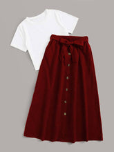 Load image into Gallery viewer, Vivient Women White T-Shirts And Maroon Skirts Combo
