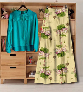 Fabulous 14 Kg Rayon Solid Top with Digital Printed Rayon Skirt Set For Women
