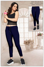 Load image into Gallery viewer, Elegant Navy Blue Cotton Stretchable Imported Twill Joggers Pant For Women
