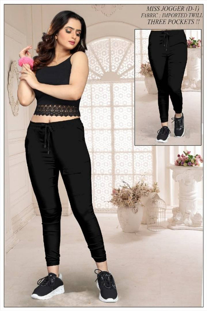 Elegant Black Cotton Stretchable Imported Twill Joggers Pant For Women