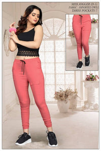 Elegant Pink Cotton Stretchable Imported Twill Joggers Pant For Women