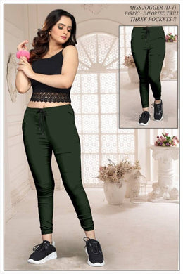 Elegant Green Cotton Stretchable Imported Twill Joggers Pant For Women