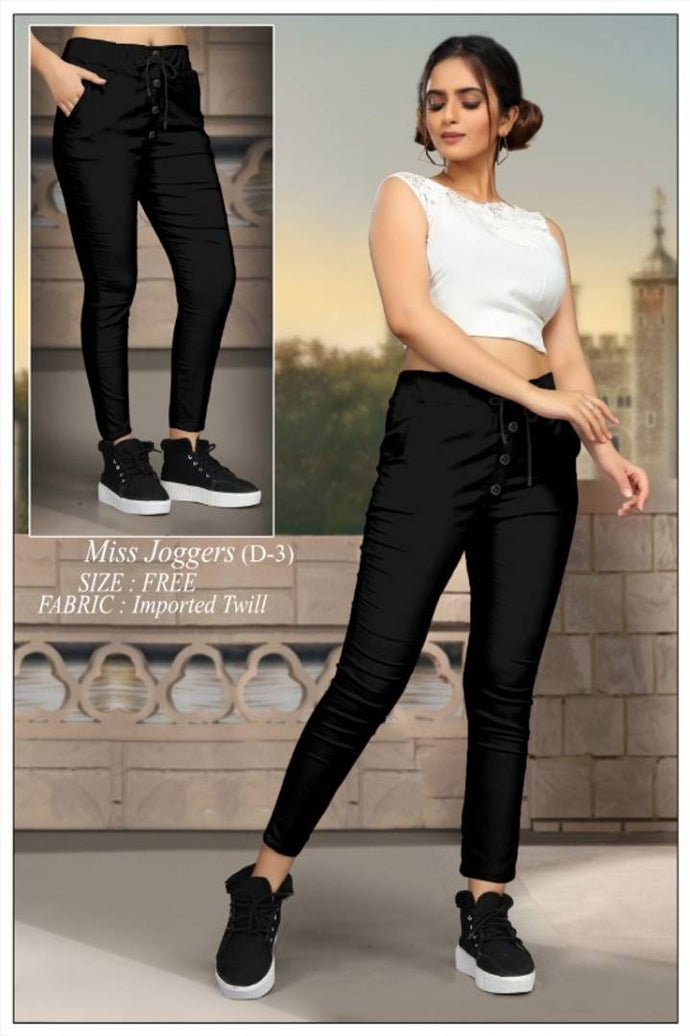 Elegant Black Cotton Stretchable Imported Twill Joggers Pant For Women