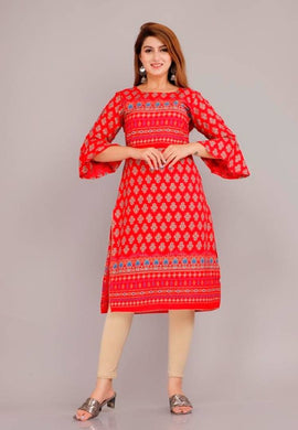 Fabulous Red Rayon Printed Kurta For Women