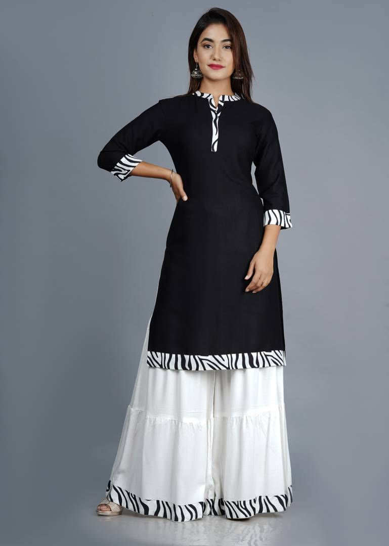 Rayon Black Straight Kurtas