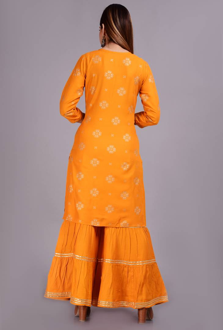 Rayon Yellow Straight Kurta Bottom Set