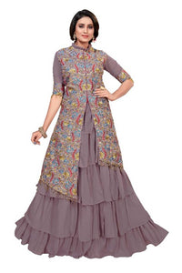 Fabulous Purple Faux Georgette Embroidered Kurta with Sharara Set For Women