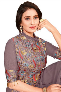 Fabulous Purple Faux Georgette Embroidered Kurta with Sharara Set For Women
