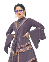 Load image into Gallery viewer, Fabulous Purple Faux Georgette Embroidered Kurta with Palazzo Set For Women