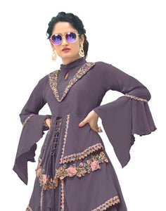 Fabulous Purple Faux Georgette Embroidered Kurta with Palazzo Set For Women