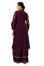 Load image into Gallery viewer, Fabulous Purple Faux Georgette Embroidered Kurta with Palazzo And Jacket Set For Women