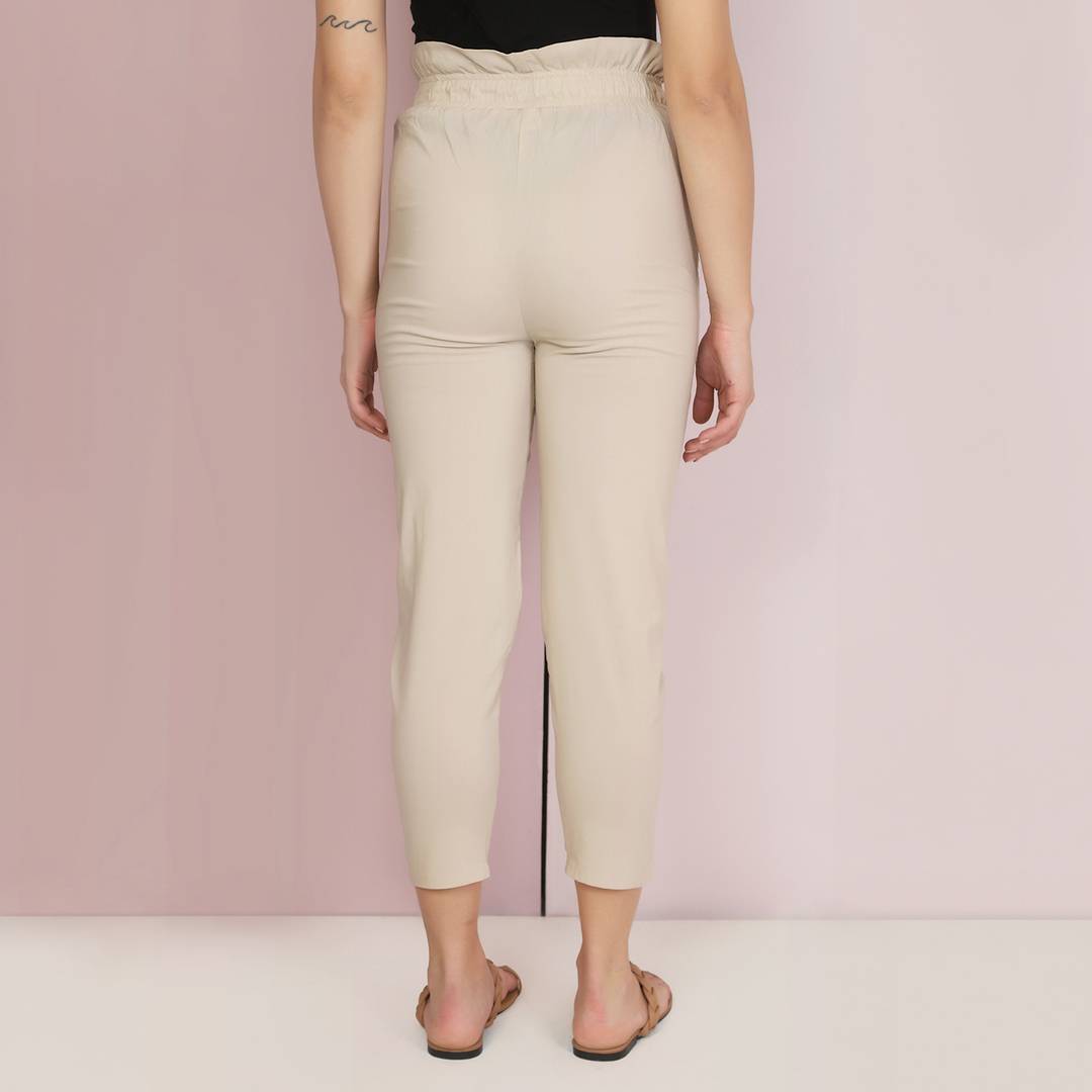 Lycra Beige Skinny Fit Women Trouser