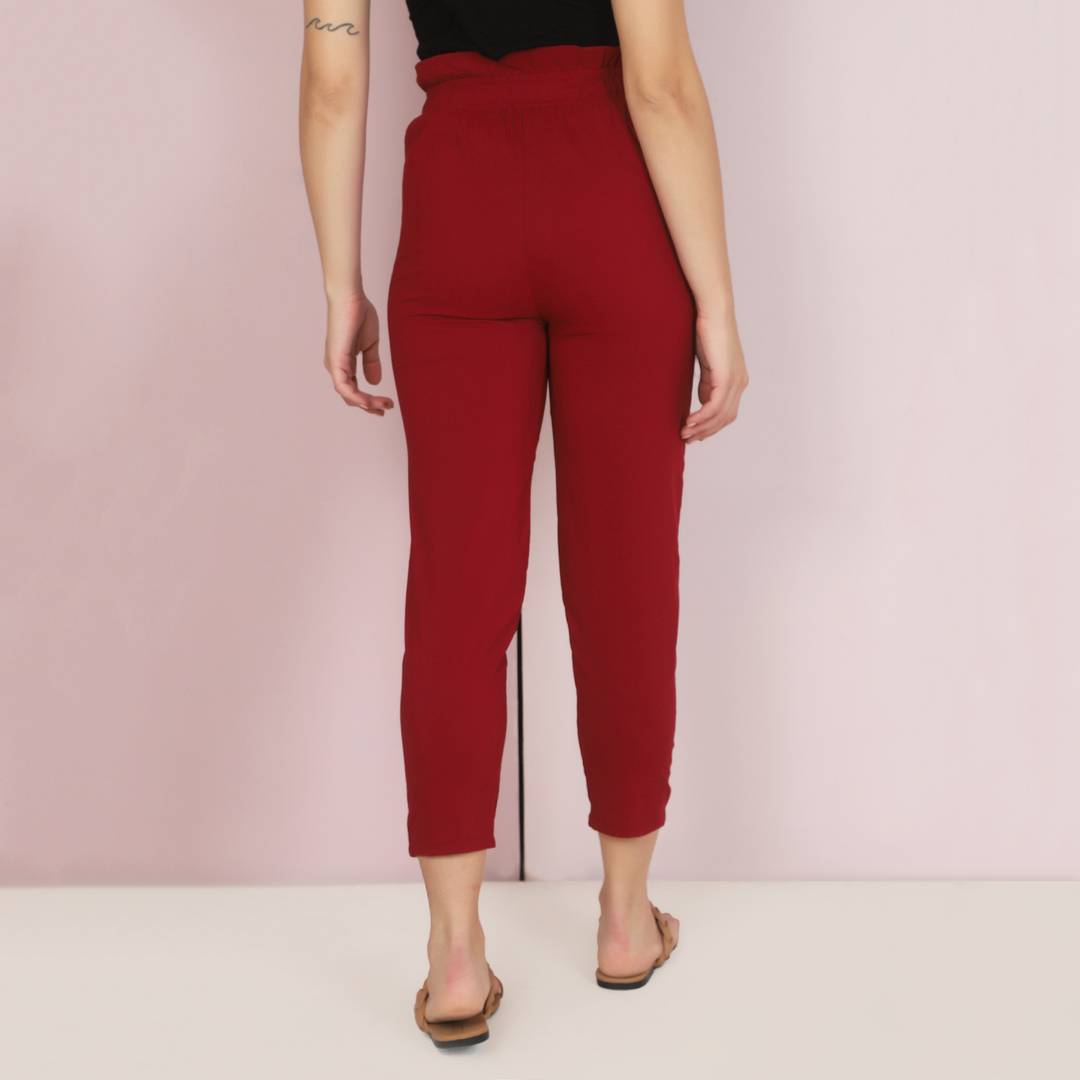 Lycra Maroon Skinny Fit Women Trouser