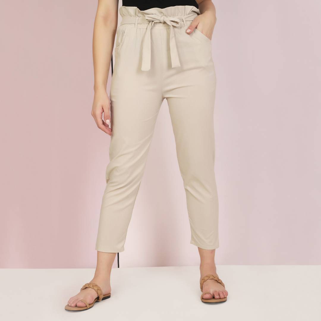 Lycra Beige Skinny Fit Women Trouser