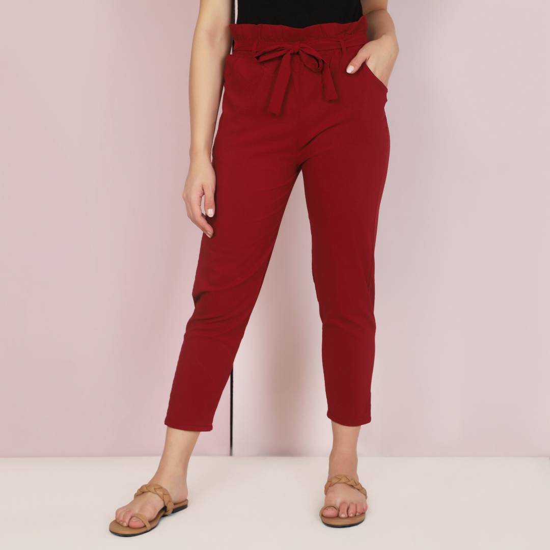 Lycra Maroon Skinny Fit Women Trouser