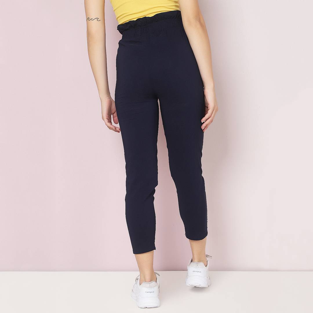 Lycra Navy Skinny Fit Women Trouser