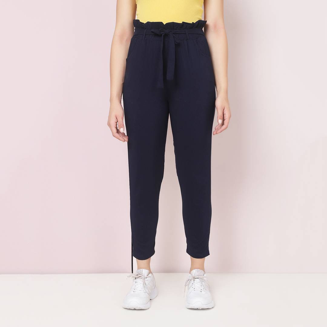Lycra Navy Skinny Fit Women Trouser